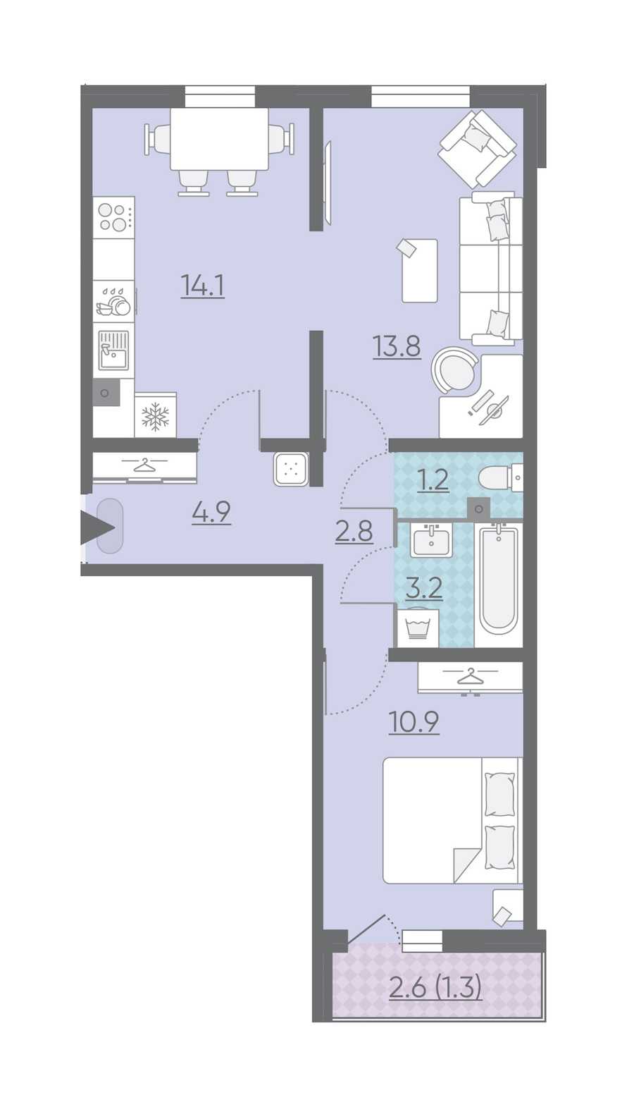 Двухкомнатная квартира в : площадь 52.2 м2 , этаж: 2 – купить в Санкт-Петербурге